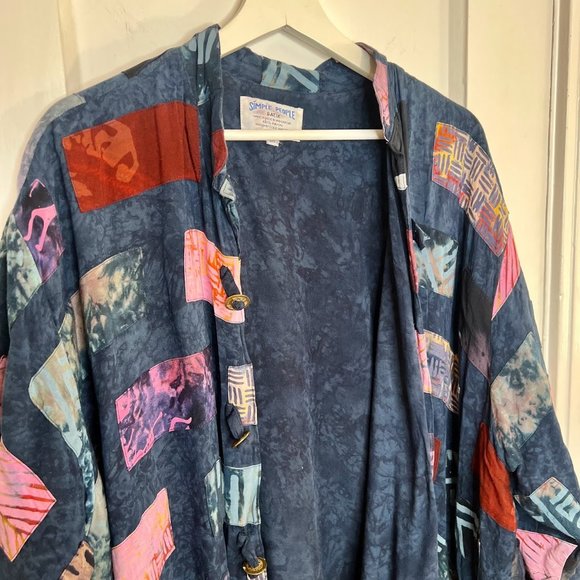 Vintage Patchwork Batik Quilted Duster Kimono Overcoat - OS Simple People Batik - Picture 3 of 10